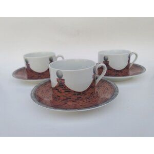 3 Taitu Palladio Emelio Bergamin Cappuccino Cups & Saucers 1989